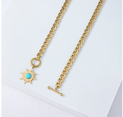 Stainless Steel Sunflower Turquoise Pendant Necklace - Trendy Radar
