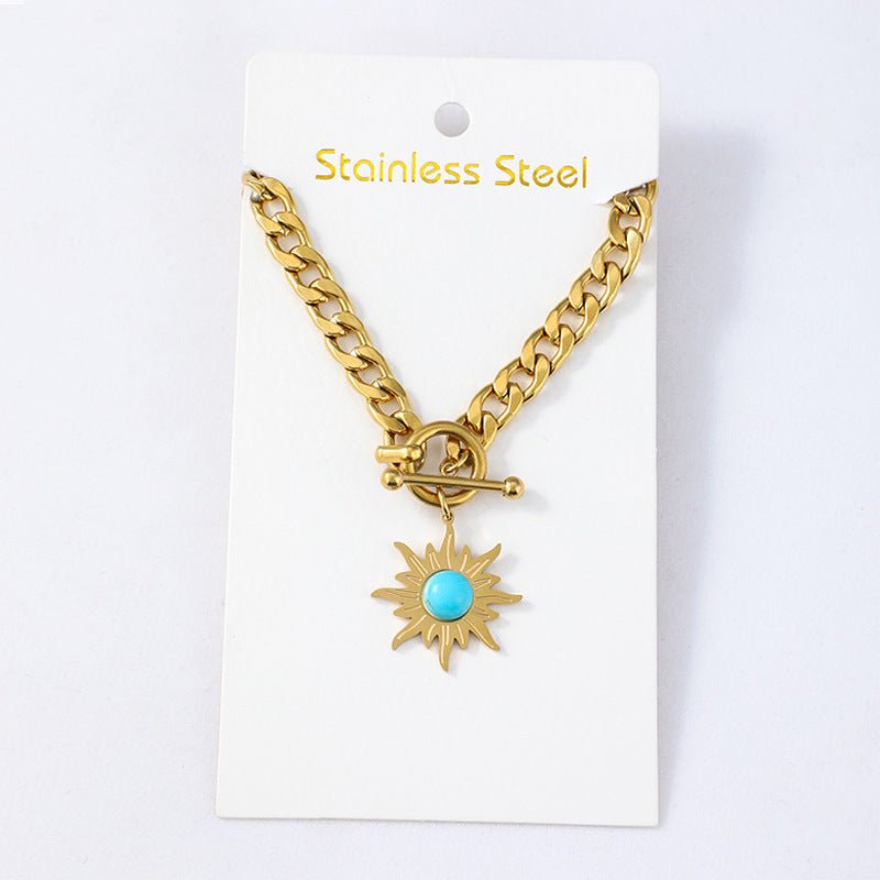Stainless Steel Sunflower Turquoise Pendant Necklace - Trendy Radar
