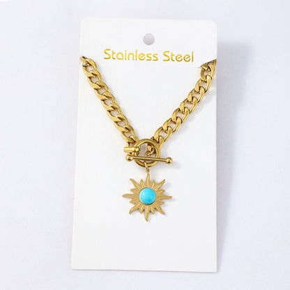 Stainless Steel Sunflower Turquoise Pendant Necklace - Trendy Radar