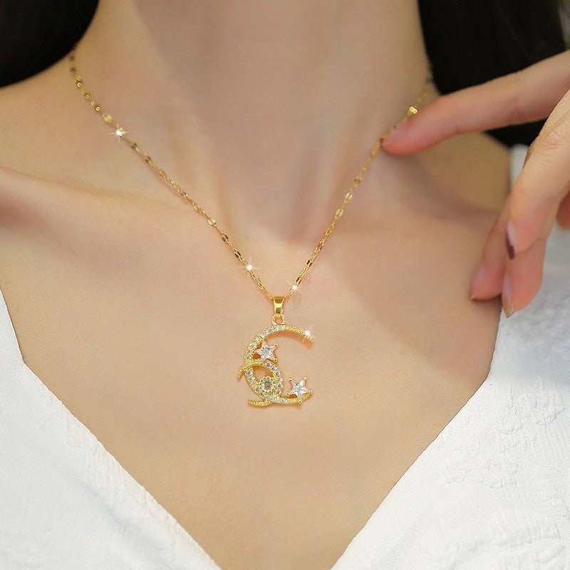 Star and Moon Pendant Clavicle Chain Necklace - Trendy Radar