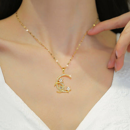 Star and Moon Pendant Clavicle Chain Necklace - Trendy Radar