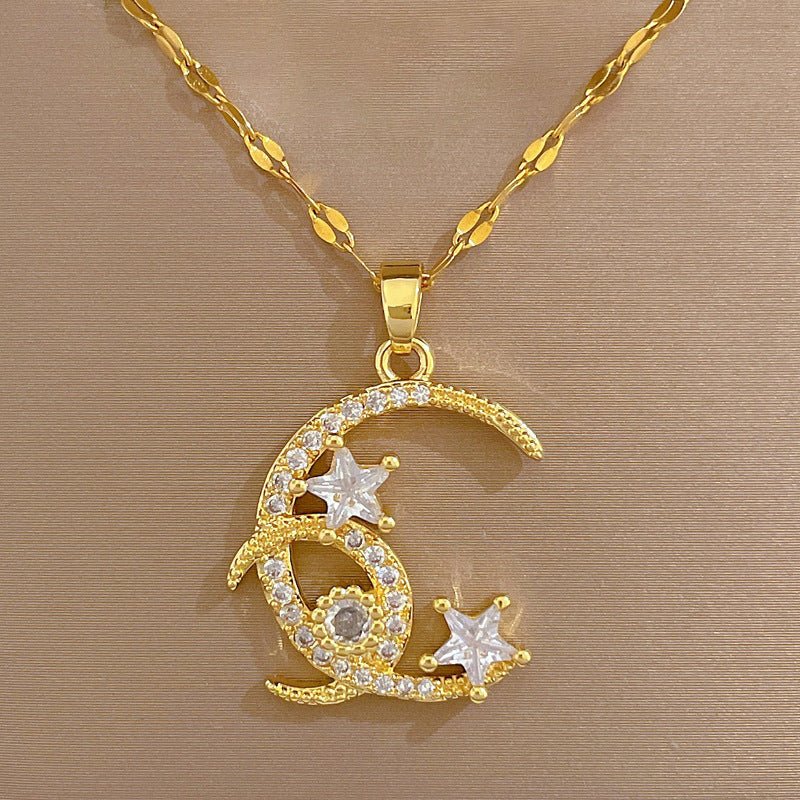 Star and Moon Pendant Clavicle Chain Necklace - Trendy Radar