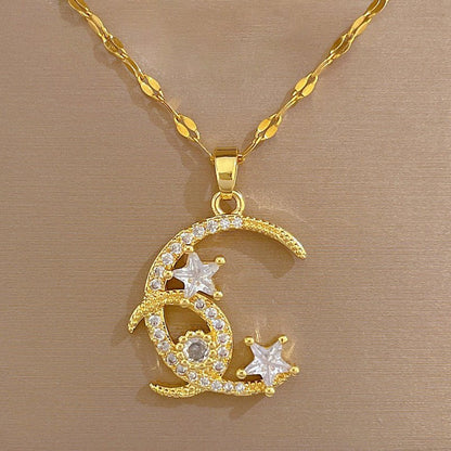 Star and Moon Pendant Clavicle Chain Necklace - Trendy Radar