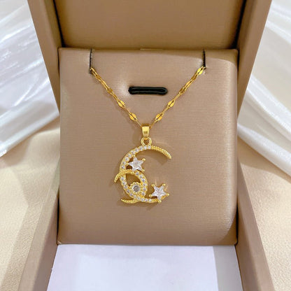 Star and Moon Pendant Clavicle Chain Necklace - Trendy Radar
