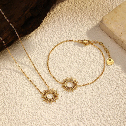 SUNFLOWER Gold Stainless Steel Necklace & Bracelet Set - Trendy Radar