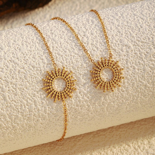 SUNFLOWER Gold Stainless Steel Necklace & Bracelet Set - Trendy Radar