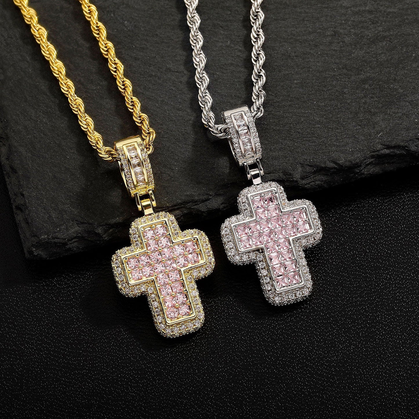 T - Square Cross Necklace with Zircon Crystal - Trendy Radar
