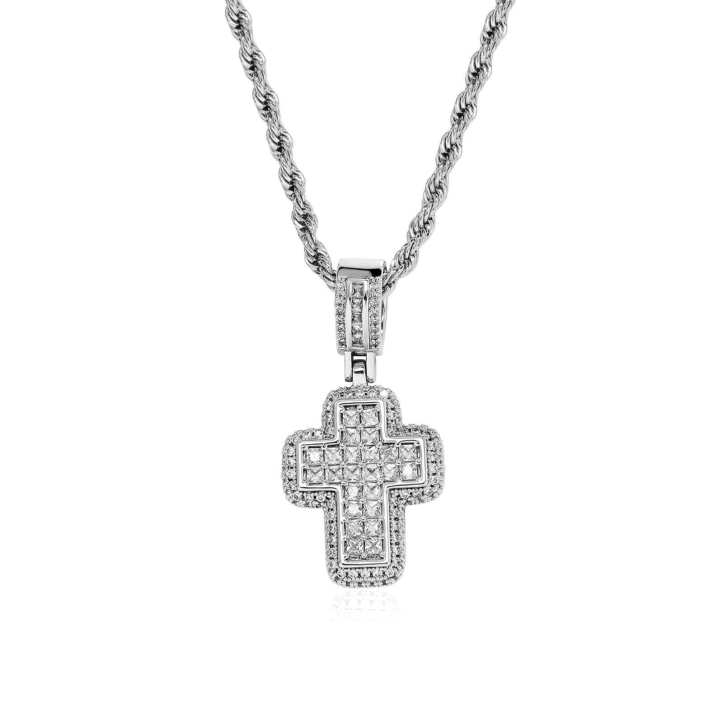 T - Square Cross Necklace with Zircon Crystal - Trendy Radar