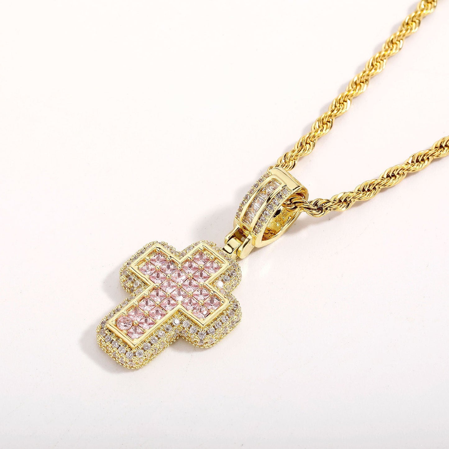T - Square Cross Necklace with Zircon Crystal - Trendy Radar