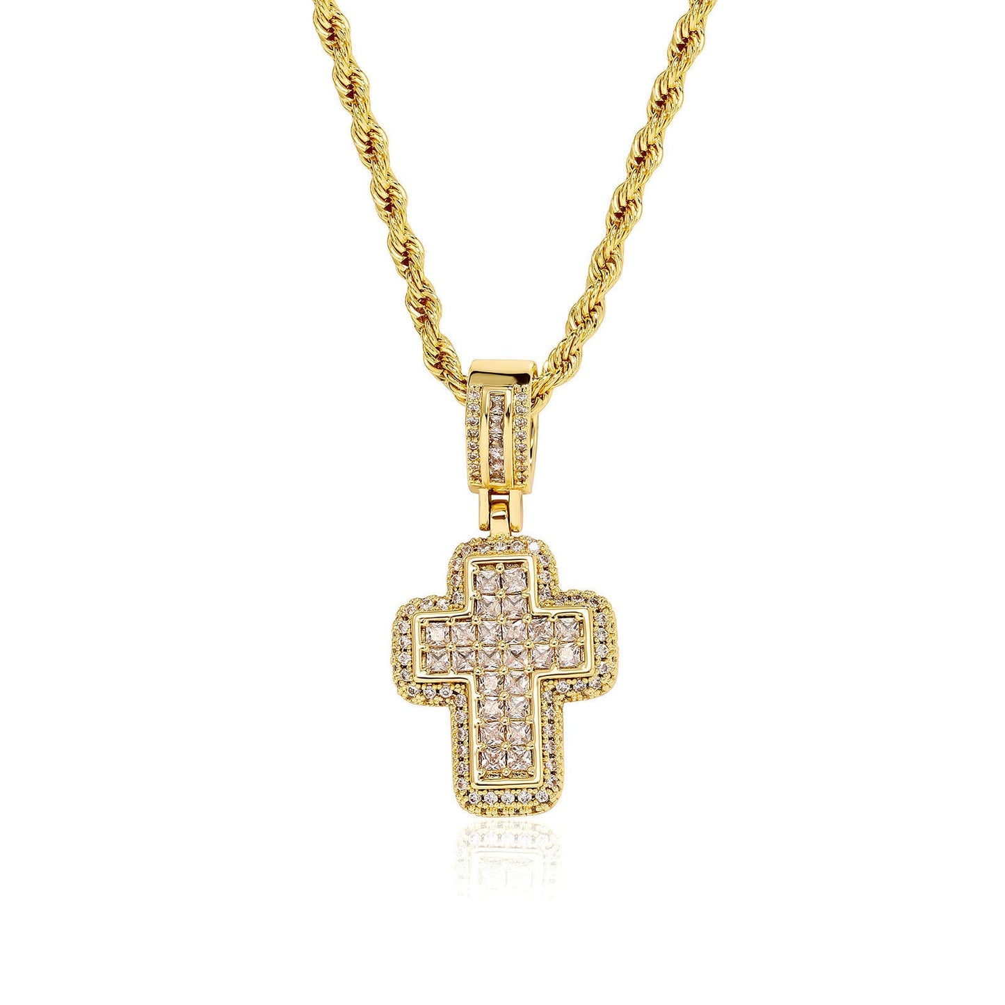 T - Square Cross Necklace with Zircon Crystal - Trendy Radar
