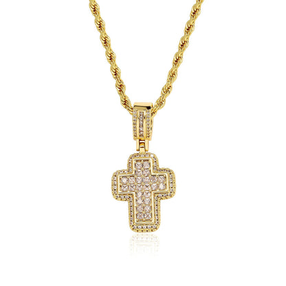 T - Square Cross Necklace with Zircon Crystal - Trendy Radar