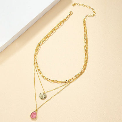 Three - Layer Crystal Bud Pendant Necklace - Trendy Radar