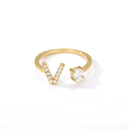 Tiny Initial Letter Ring A–Z, Adjustable - Trendy Radar