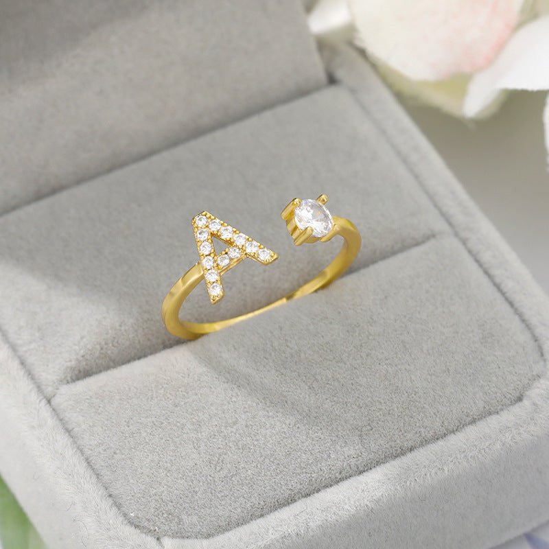 Tiny Initial Letter Ring A–Z, Adjustable - Trendy Radar