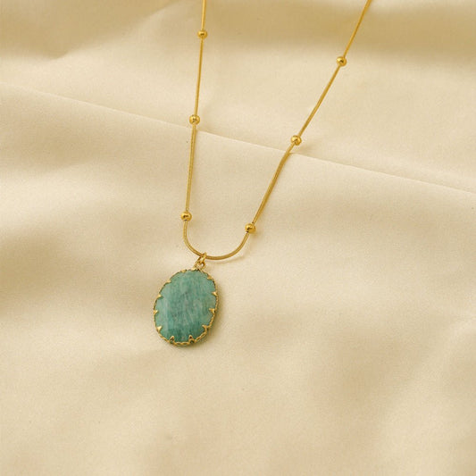 Titanium Steel Necklace with Turquoise Oval Pendant - Trendy Radar