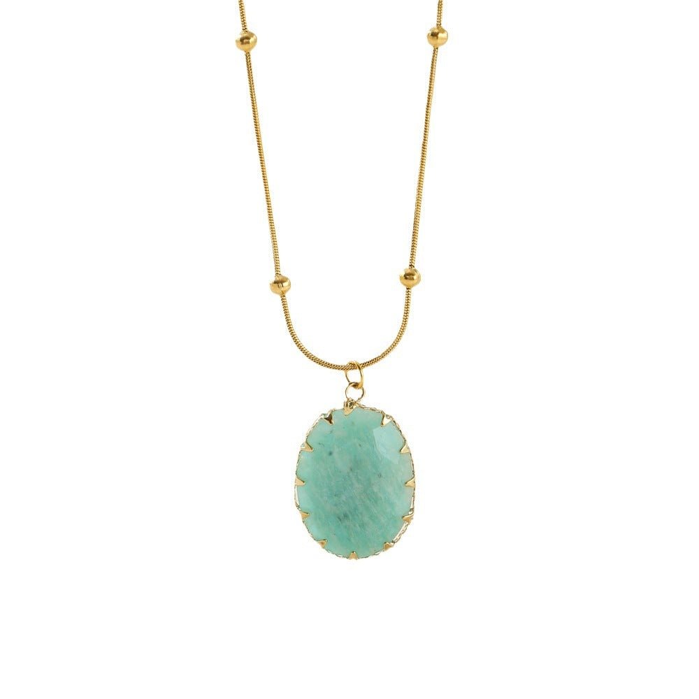 Titanium Steel Necklace with Turquoise Oval Pendant - Trendy Radar