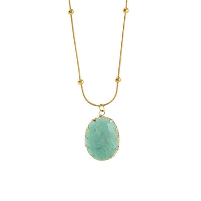Titanium Steel Necklace with Turquoise Oval Pendant - Trendy Radar