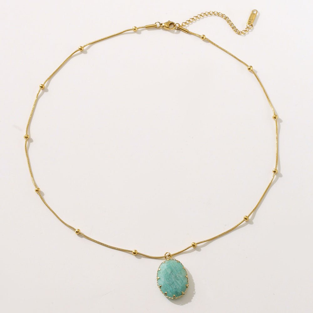 Titanium Steel Necklace with Turquoise Oval Pendant - Trendy Radar