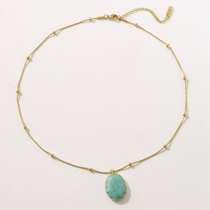 Titanium Steel Necklace with Turquoise Oval Pendant - Trendy Radar