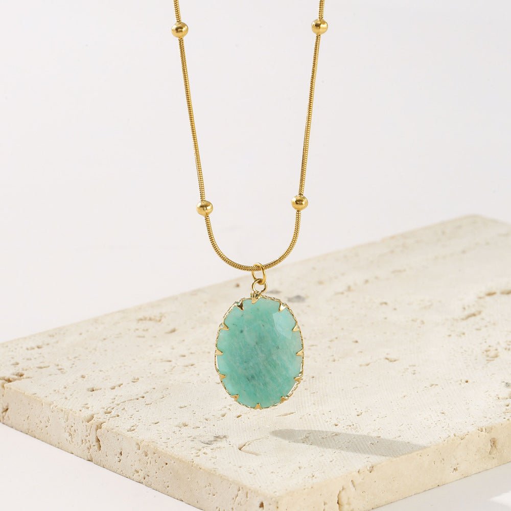Titanium Steel Necklace with Turquoise Oval Pendant - Trendy Radar