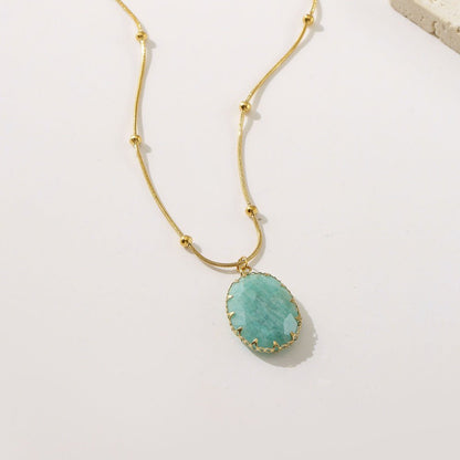 Titanium Steel Necklace with Turquoise Oval Pendant - Trendy Radar