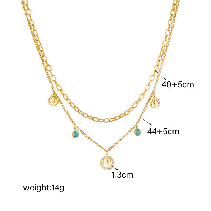 Turquoise Elegant Multi - Layer Gold Titanium Steel Necklace - Trendy Radar