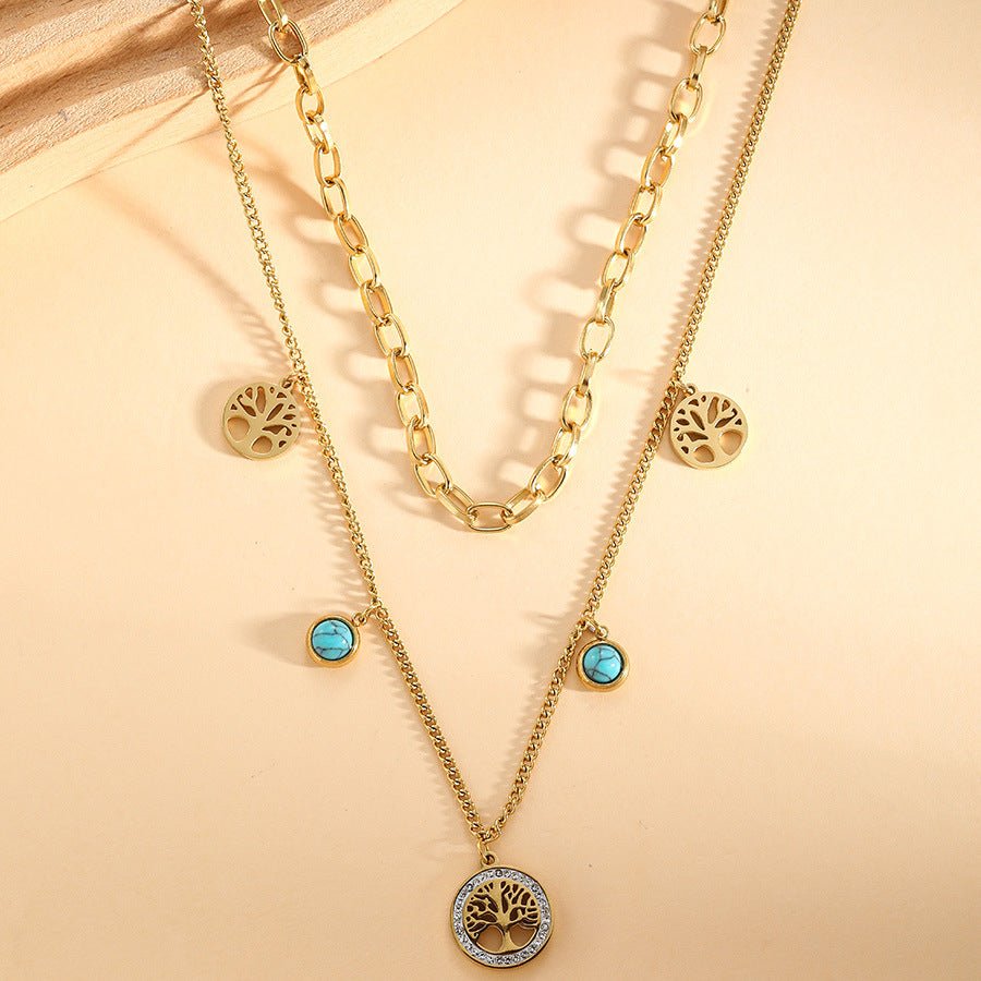 Turquoise Elegant Multi - Layer Gold Titanium Steel Necklace - Trendy Radar
