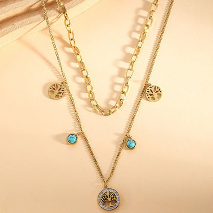 Turquoise Elegant Multi - Layer Gold Titanium Steel Necklace - Trendy Radar