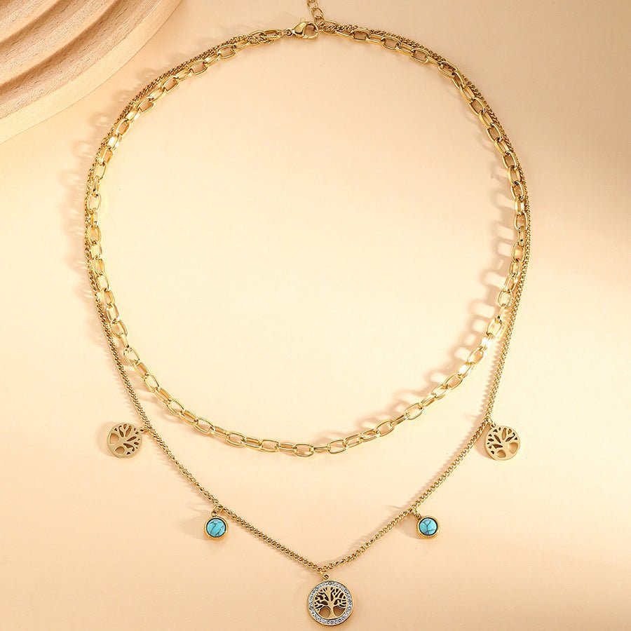 Turquoise Elegant Multi - Layer Gold Titanium Steel Necklace - Trendy Radar