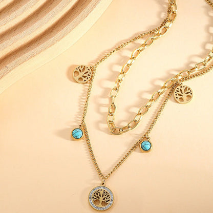 Turquoise Elegant Multi - Layer Gold Titanium Steel Necklace - Trendy Radar