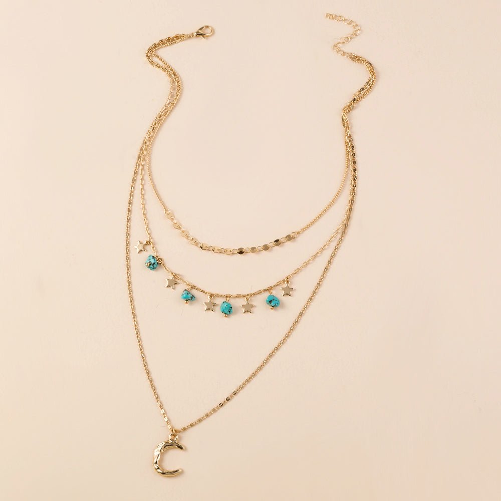 Turquoise Star Multi - Layered Necklace - Trendy Radar