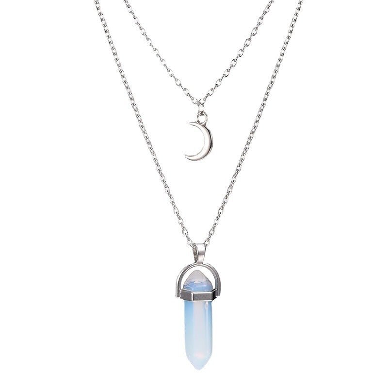 Unisex Crystal Moon & Hexagonal Turquoise Pendant Necklace - Trendy Radar