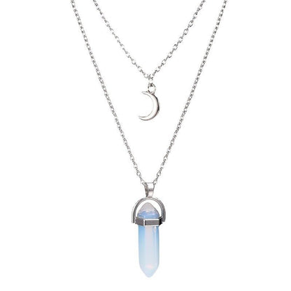 Unisex Crystal Moon & Hexagonal Turquoise Pendant Necklace - Trendy Radar