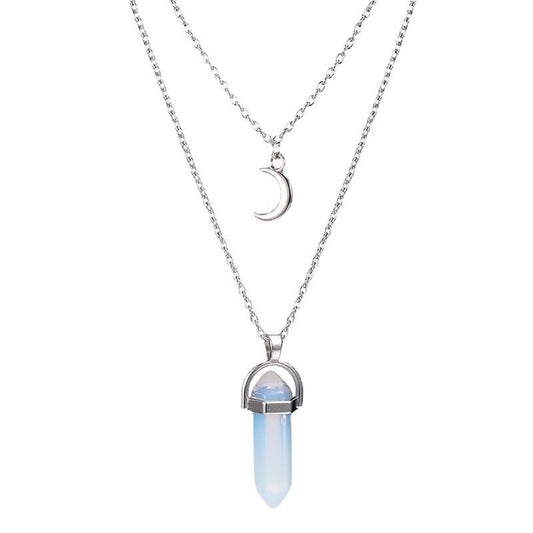 Unisex Crystal Moon & Hexagonal Turquoise Pendant Necklace - Trendy Radar