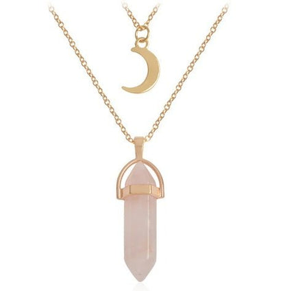 Unisex Crystal Moon & Hexagonal Turquoise Pendant Necklace - Trendy Radar