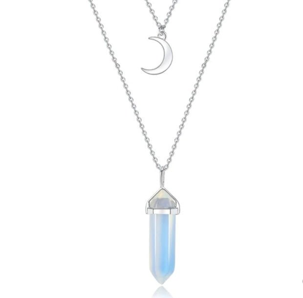 Unisex Crystal Moon & Hexagonal Turquoise Pendant Necklace - Trendy Radar