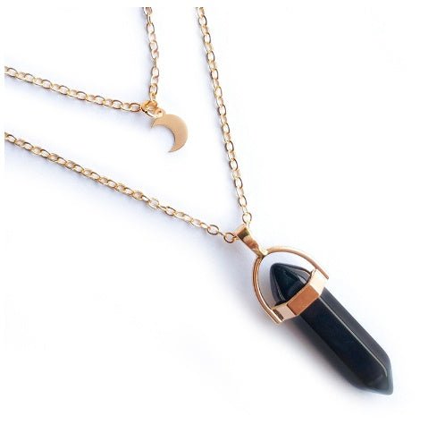 Unisex Crystal Moon & Hexagonal Turquoise Pendant Necklace - Trendy Radar