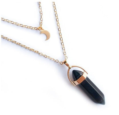 Unisex Crystal Moon & Hexagonal Turquoise Pendant Necklace - Trendy Radar