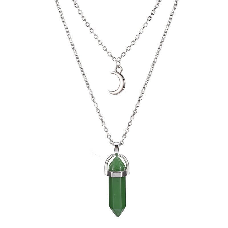 Unisex Crystal Moon & Hexagonal Turquoise Pendant Necklace - Trendy Radar
