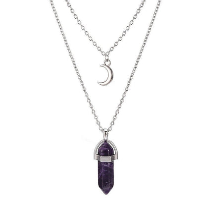 Unisex Crystal Moon & Hexagonal Turquoise Pendant Necklace - Trendy Radar