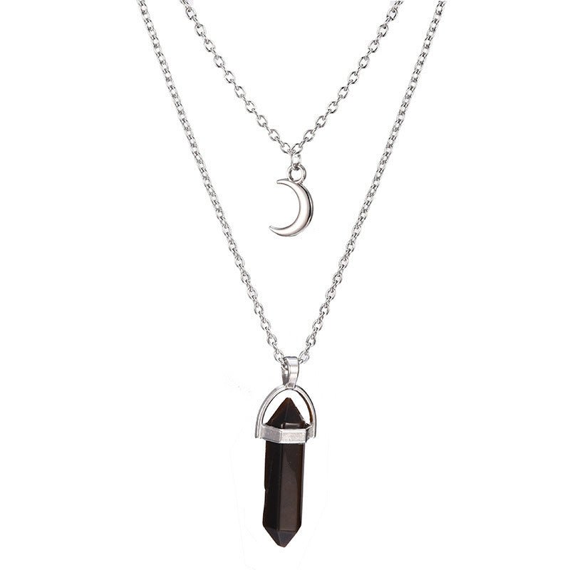 Unisex Crystal Moon & Hexagonal Turquoise Pendant Necklace - Trendy Radar