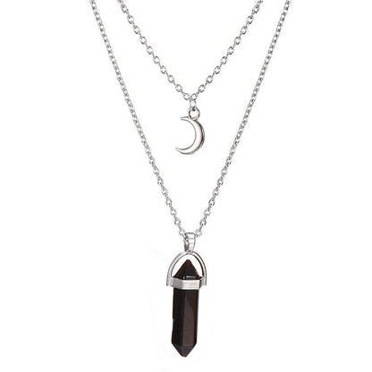 Unisex Crystal Moon & Hexagonal Turquoise Pendant Necklace - Trendy Radar