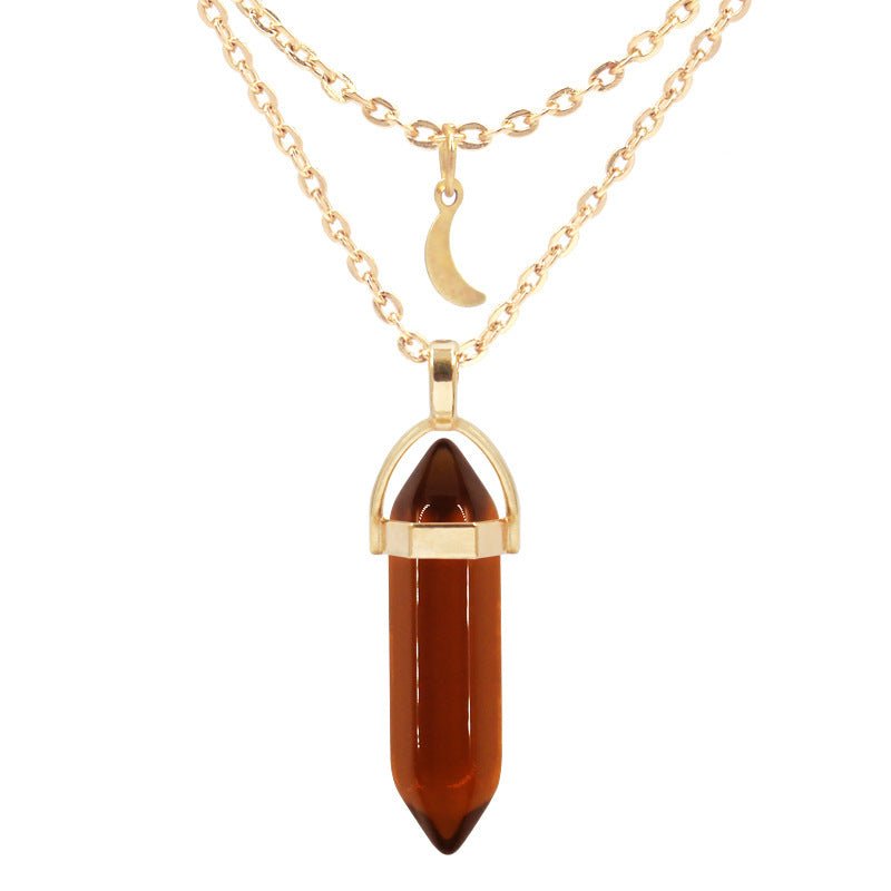 Unisex Crystal Moon & Hexagonal Turquoise Pendant Necklace - Trendy Radar