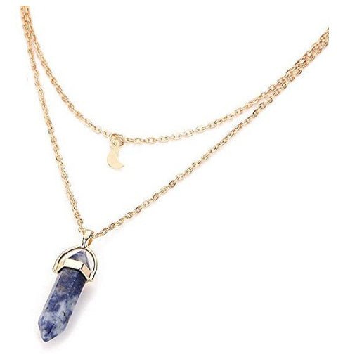 Unisex Crystal Moon & Hexagonal Turquoise Pendant Necklace - Trendy Radar