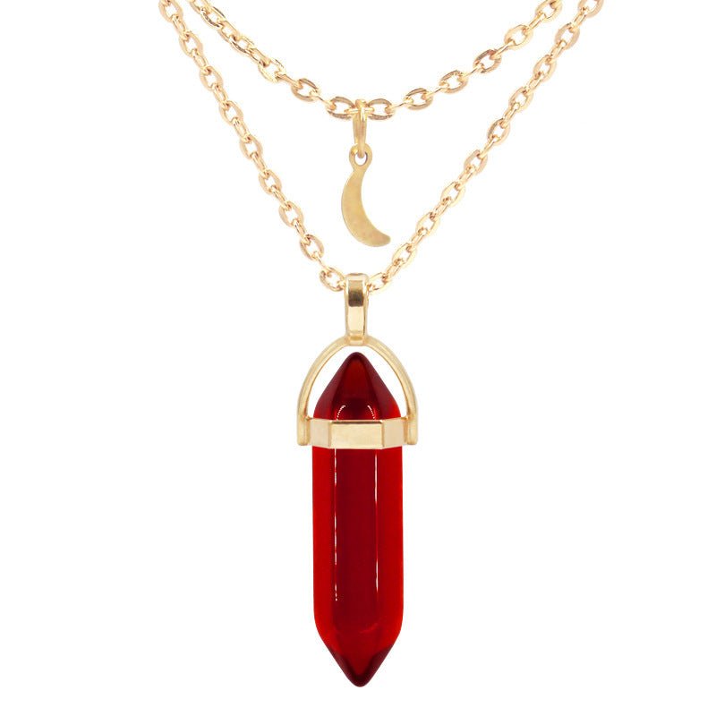 Unisex Crystal Moon & Hexagonal Turquoise Pendant Necklace - Trendy Radar