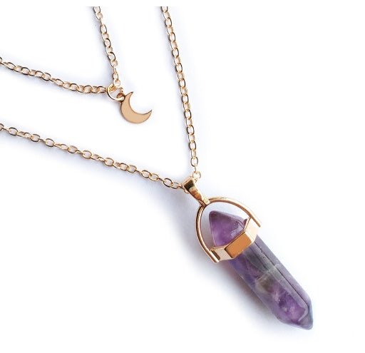 Unisex Crystal Moon & Hexagonal Turquoise Pendant Necklace - Trendy Radar