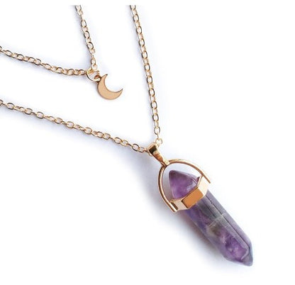 Unisex Crystal Moon & Hexagonal Turquoise Pendant Necklace - Trendy Radar