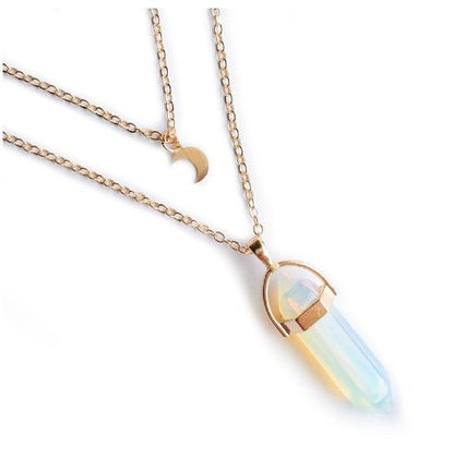 Unisex Crystal Moon & Hexagonal Turquoise Pendant Necklace - Trendy Radar