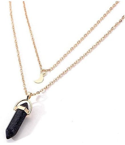 Unisex Crystal Moon & Hexagonal Turquoise Pendant Necklace - Trendy Radar