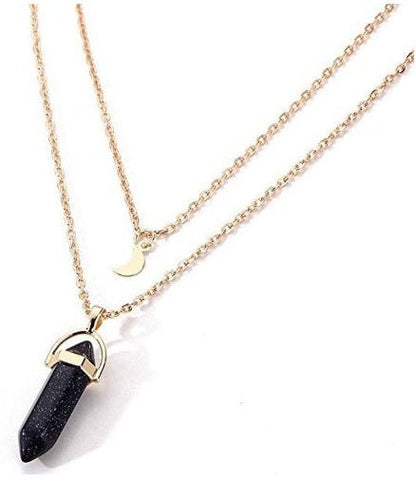 Unisex Crystal Moon & Hexagonal Turquoise Pendant Necklace - Trendy Radar